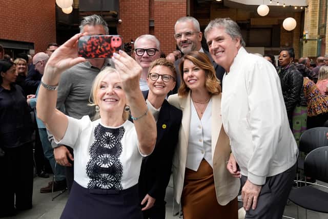 Mayor of West Yorkshire Tracy Brabin takes a selfie with other mayors from across the country at a speech by Andy Burnham.