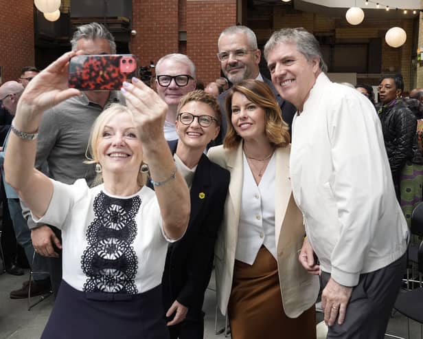 Mayor of West Yorkshire Tracy Brabin takes a selfie with Mayor of York and North Yorkshire David Skaith (obscured), Bev Craig leader of Manchester City Council and Labour’s candidate for Mayor of Greater Manchester (centre), Mayor of the North East Kim McGuinness (second right), Mayor of the West Midlands Richard Parker (back second left), Mayor of South Yorkshire Oliver Coppard (back second right) and Mayor of the Liverpool City Region Steve Rotherham (Peter Byrne/PA)