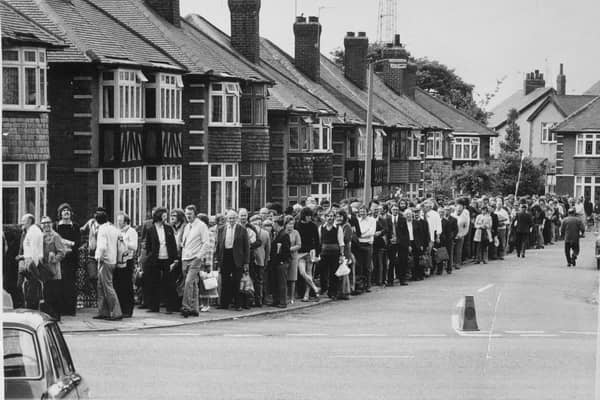 A big queue in Headingley, Leeds, for the Cricket World Cup match between England and Australia on June 18, 1975