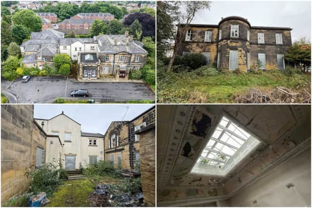 Pictures show boarded up windows and doors on the building’s exterior and crumbling plasterwork inside