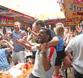 1st July 2026
England v DR Congo, World Cup last 32 round at Beck and Call, Chapel Allerton, Leeds
Pictured fans reactions as England draw level
Picture Gerard Binks