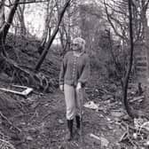 June Norcliffe walks on the neglected Roman road in March 1989.
