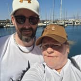 The couple visiting the Marina in Lanzarote just a couple of days before Julie had her stroke.