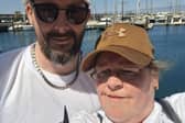 The couple visiting the Marina in Lanzarote just a couple of days before Julie had her stroke.