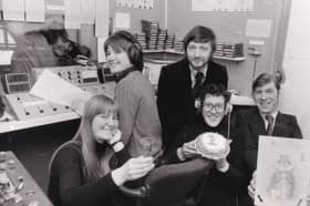 Pictured are Radio Allerton presenters, from left, Gill Margrave, Chris Choi, Mike Barron, back, Richard Quest and Trevor Roberts.