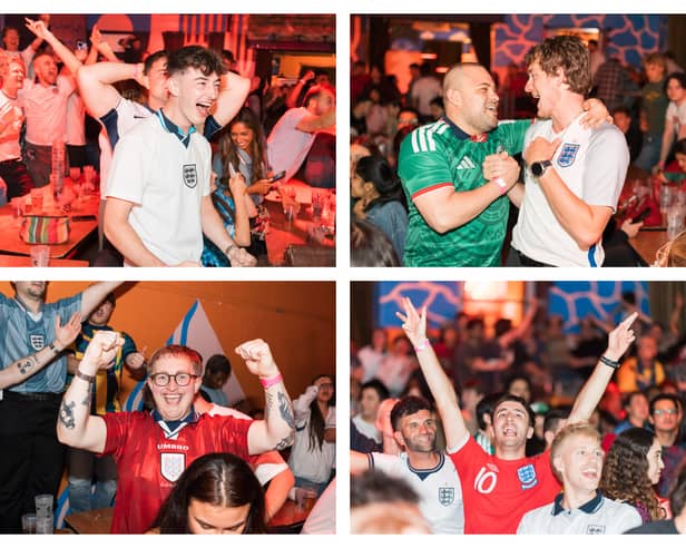 Fans enjoy a memorable game between England and Mexico at the Belgrave Music Hall.