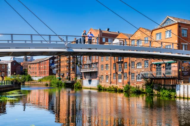 Paul Ellison, Co-Chair of The Quality Spaces and Places and Leeds Waterfront Group with Colin Harris, one of the original engineers who worked on the Centenary Bridge, in Leeds, in 1992.