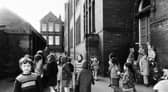 Children in the playground at Castleton Primary School, Armley, Leeds, in March 1977