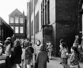 Children in the playground at Castleton Primary School, Armley, Leeds, in March 1977
