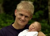Former Leeds United player now with Manchester City Alfe Inge Haaland  with his new son baby Erling. He wasn’t yet named when our photographer went to meet him. 