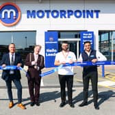 (L-R) Chris Goodison, Regional Operations Director at Motorpoint; Councillor Stephen Holroyd, Lord Mayor of Leeds; Dan Stevens, General Sales Manager Motorpoint Leeds and Raees Nomaz, Assistant Sales Manager.