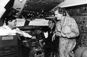Captain Mike Webster shows his parents, William and Norah Webster, the flight deck of the Jumbo in November 1984.