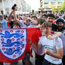 England fans in Millennium Square during the screening of England v Argentina World Cup semi final.