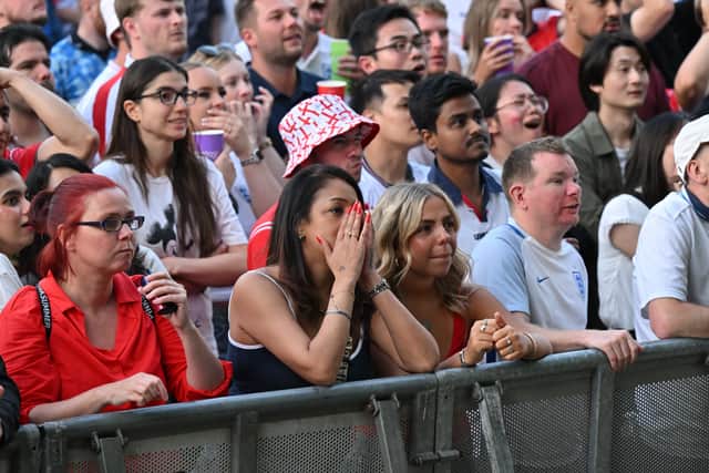 England fans in Millennium Square during the screening of England v Argentina World Cup semi final.
15th July 2026.
Picture Bruce Rollinson