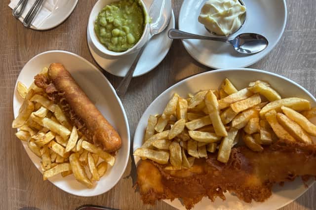 We decided to try the haddock and jumbo sausage at the Wetherby Whaler