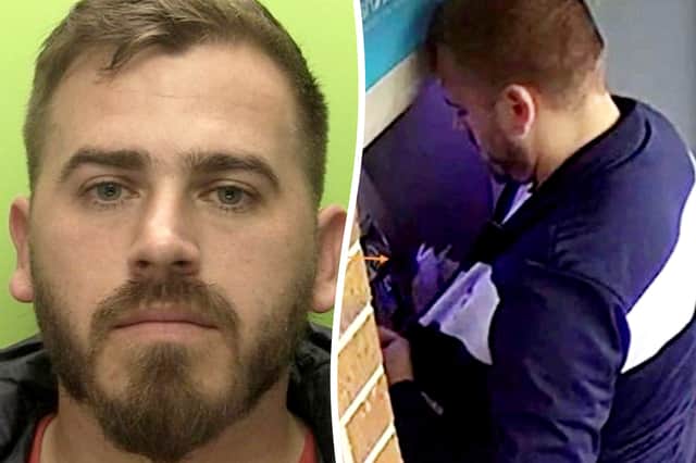 Felix Urcaciu, 33, (L) and with cashpoint trapping devices (R)