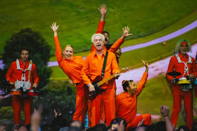 David Byrne brings his 'Who Is The Sky?' show to the Piece Hall in Halifax.