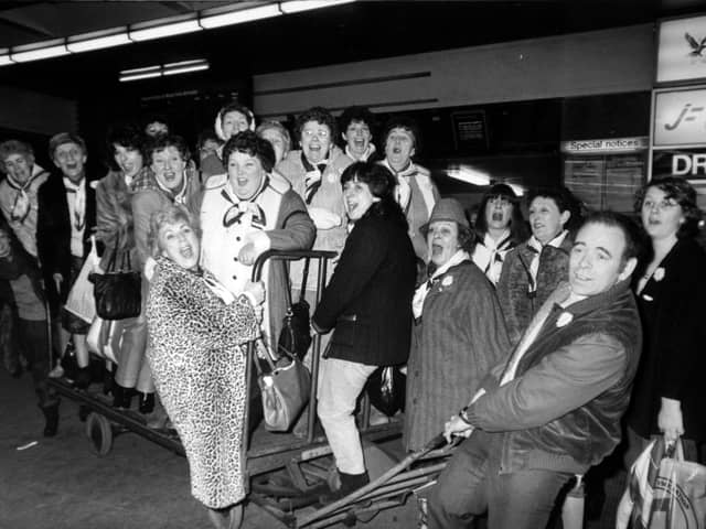 The White Rosettes, the British champion Ladies Barbershop Singers, pictured in February 1985.