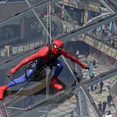 Spider-Man scaled the glass dome at Trinity Leeds