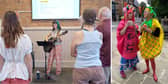 The Otley Run Complaints Choir in rehearsals plus Sue Jennings and Anna Douglas dressed up for part of the initial research.