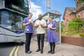 Mubarak Mahmed, Social Value Manager at First Bus, with Nada and Ebony, midwives at Leeds Teaching Hospitals NHS Trust