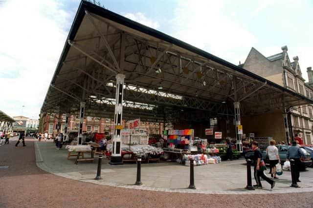 The outdoor market in Preston town centre