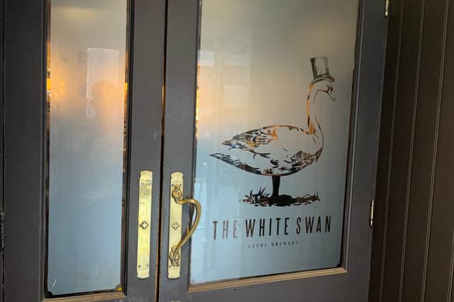 Scaffolding currently covers the White Swan in Leeds city centre.