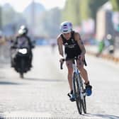FLYING THE FLAG: Beth Potter for the city of Leeds along with Jess Fullagar and Jack Willis.