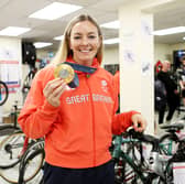 GOLDEN GIRL: Katy Marchant, who is not done with yet as she poses with her Olympic gold medal.