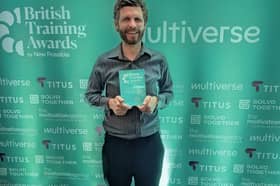 Carl Newbould, Leeds Museums and Galleries’ learning and access officer (pictured), accepting the prestigious British Training Awards for Careers For All.
