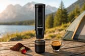 The portable espresso machine works with both Nespresso-compatible capsules and ground coffee, making it ideal for holidays, commuting and camping.