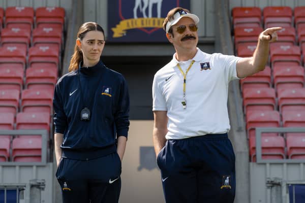 The fourth season of Ted Lasso sees the coach lead a women’s football team alongside Tanya Reynolds (Colin Hutton/Apple TV/PA)