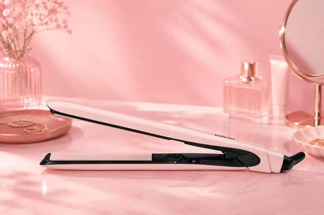 The BaByliss Rose Blush Straighteners feature longer titanium-ceramic plates designed to style larger sections of hair more quickly.