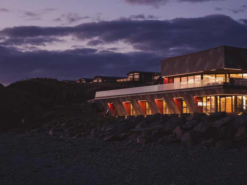 The clubhouse at night.