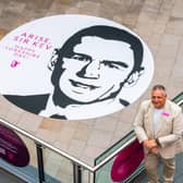 Trinity Leeds Deputy Centre Director Nick Jones with the Kevin Sinfield floor art 