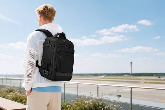 The KLOSTAIN cabin backpack is designed to fit Ryanair's free 40 x 20 x 25cm underseat luggage allowance.