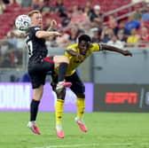 PROPER LEEDS: Whites winger Willy Gnonto battling with Lewis O'Brien in the pre-season friendly in America.