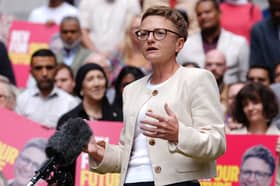 Newly elected Mayor of Greater Manchester, Bev Craig, celebrating her victory at an event in Manchester.