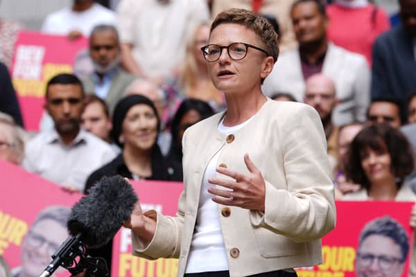 Newly elected Mayor of Greater Manchester, Bev Craig, celebrating her victory at an event in Manchester.