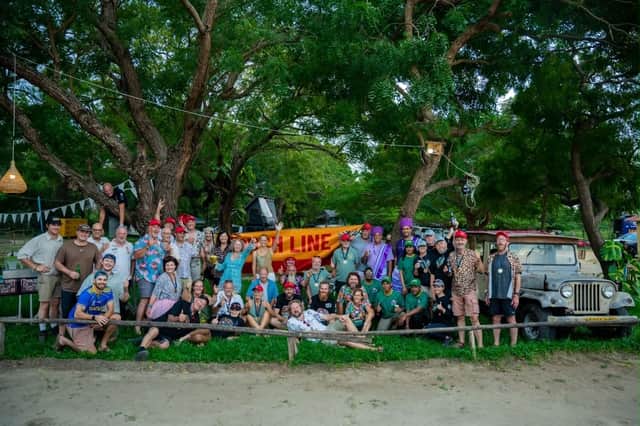 Greg and Andy with other competitors at the finish line