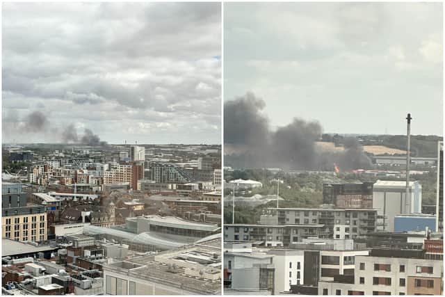 Footage shows flames and smoke billowing from the industrial park.