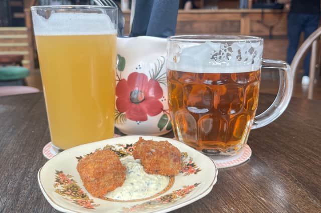 The Smithfield ale and Crooked Brewing's Brewjitsu, and pigs head croquettes