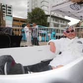 Getting Clean founder Chris Sylvester pictured in City Square as he takes on his 60-hour 'TUBTrap' bathtub challenge to raise £50,000 for local recovery services  