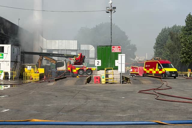Firefighters at the scene of a blaze at a waste management site in Stourton
