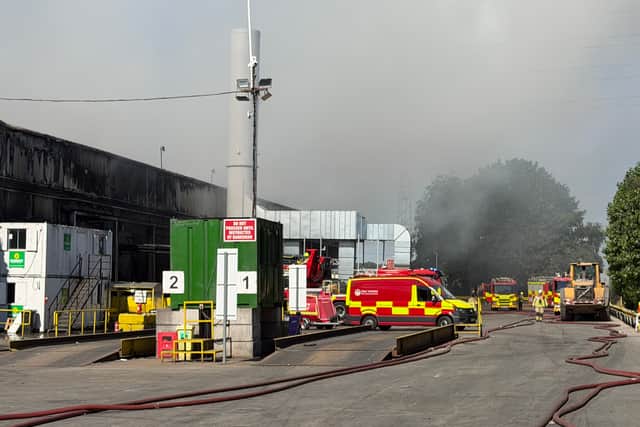 Firefighters at the scene of a blaze at a waste management site in Stourton
