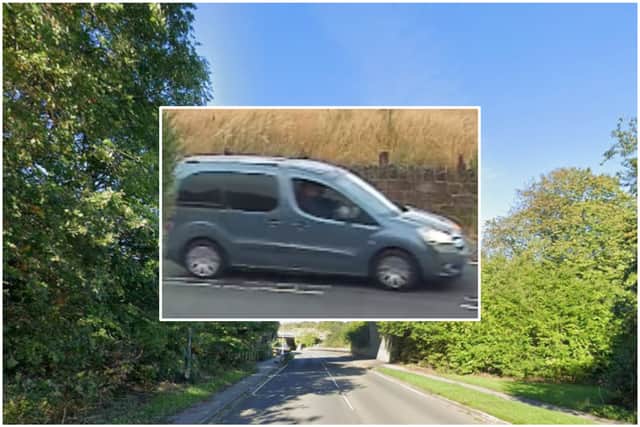 Police believe the stolen car was travelling in convoy with this blue Citroen Berlingo, pictured