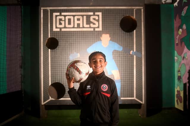 Eight-year-old Leeds footballer Rayaan Ronaldo - formerly of Manchester United Academy - who has signed for Sheffield United pictured at Goals Leeds.  Picture taken by Yorkshire Post Photographer Simon Hulme 9th June 2026