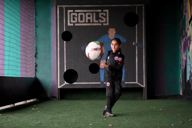 Eight-year-old Leeds footballer Rayaan Ronaldo - formerly of Manchester United Academy - who has signed for Sheffield United pictured at Goals Leeds.  Picture taken by Yorkshire Post Photographer Simon Hulme 9th June 2026