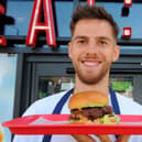 Anton Stach with his Moustachi burger at Meat:Stack.