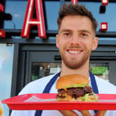 Anton Stach with his Moustachi burger at Meat:Stack.